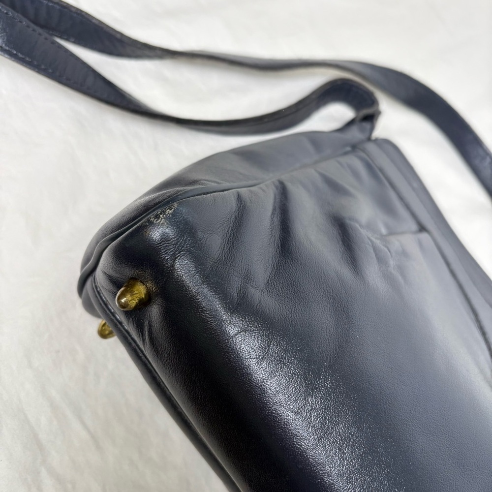 ETIENNE AIGNER Vintage Navy Blue Pleated Leather Shoulder Bag Purse Classic - Picture 10 of 17